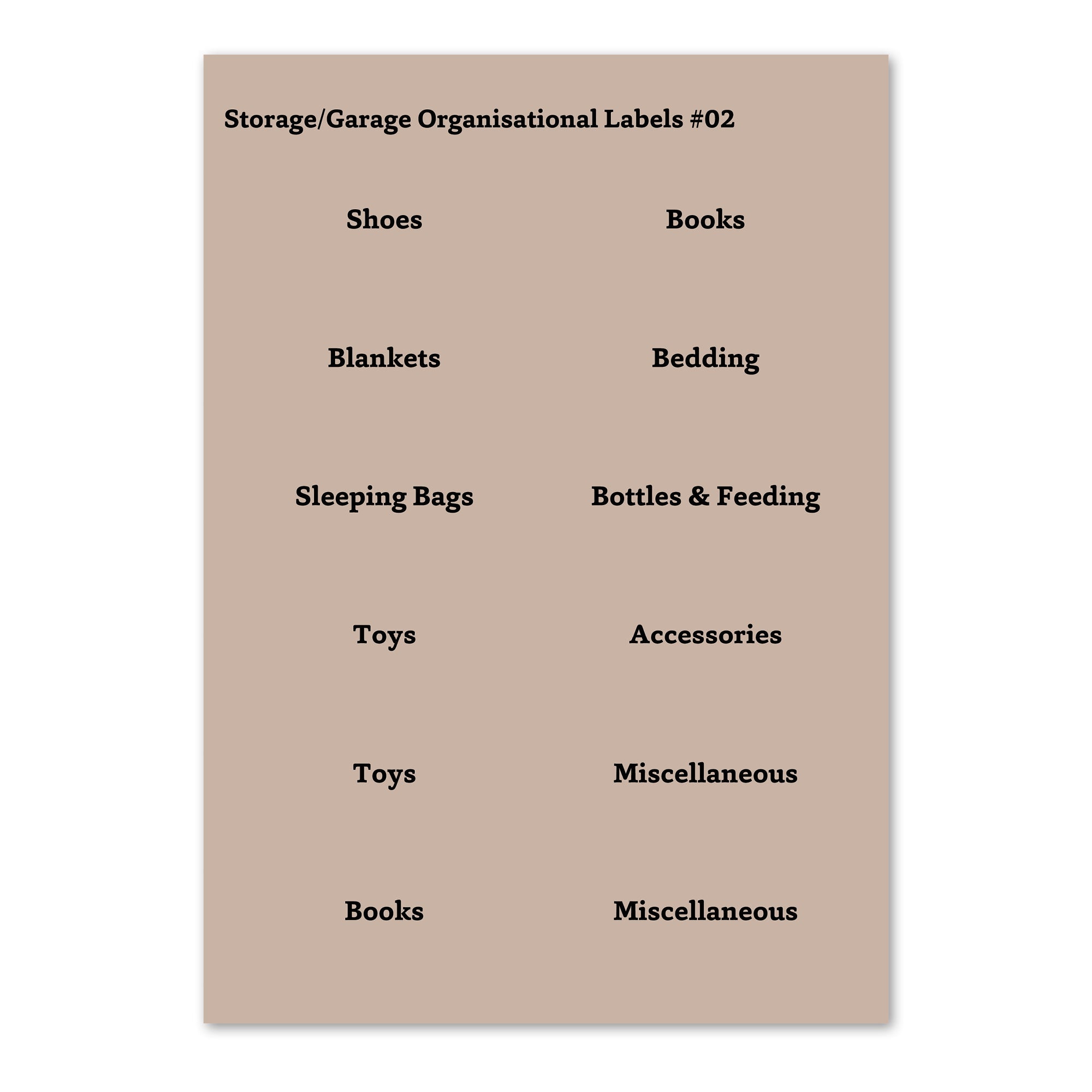Garage Storage Labels - Sand Rectangular Organisation