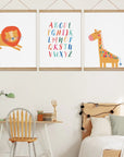 Mr Lion Giraffe and Bright Alphabet Print - Prints Animals