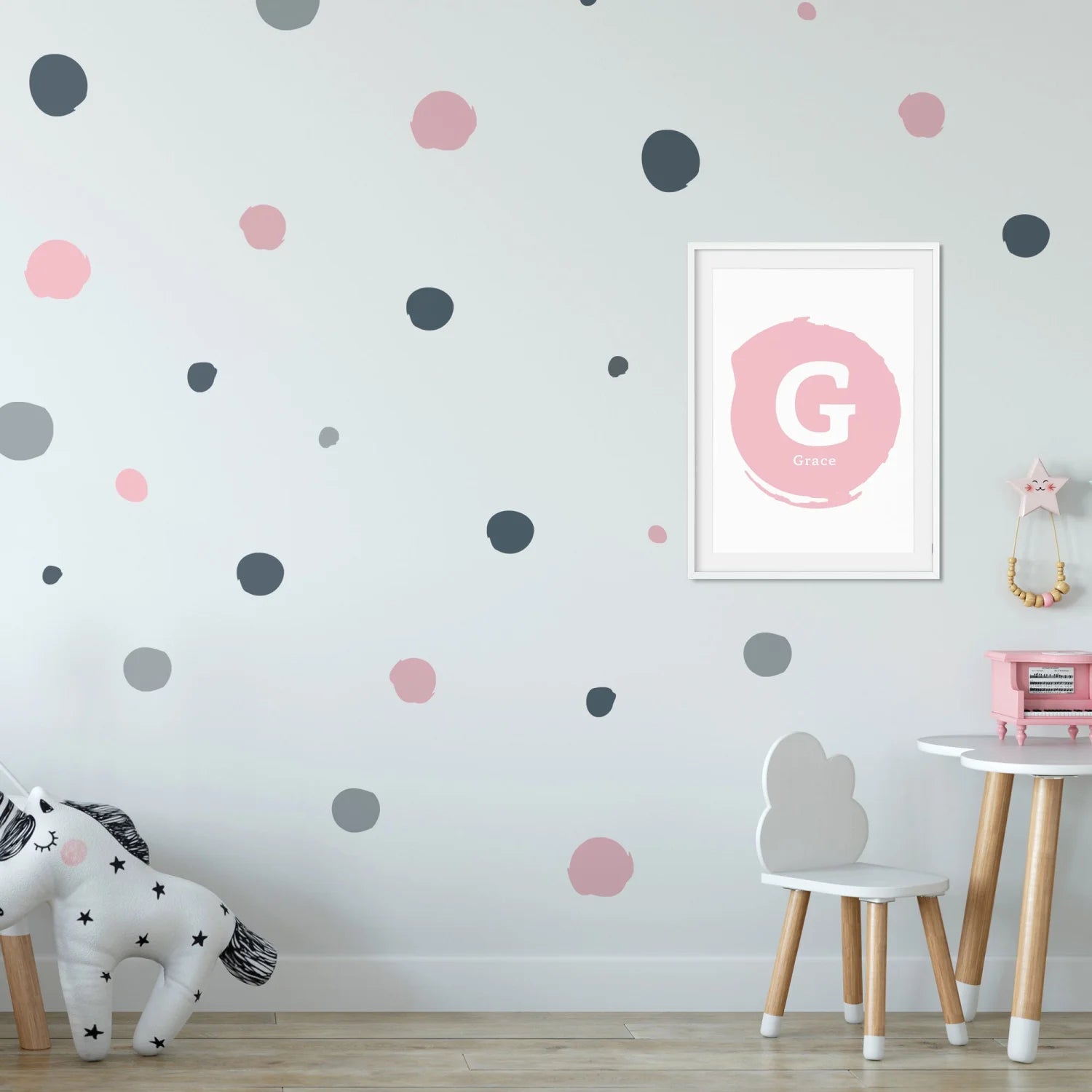 Pink & Grey Polka Dot Wall Decal - Decals Dots