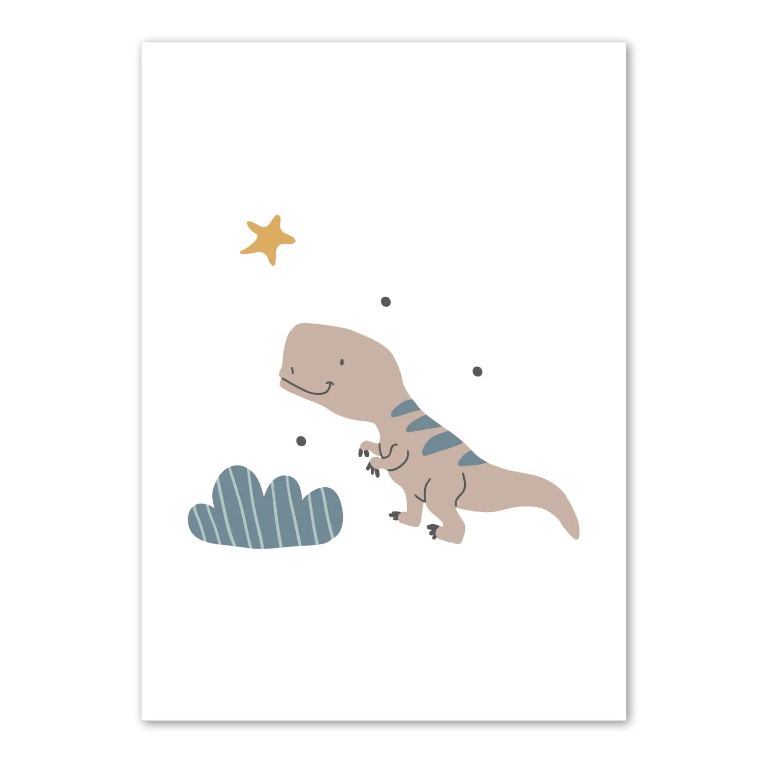 Rainbow Star and T - Rex Dinosaur Print - Prints Jurassic