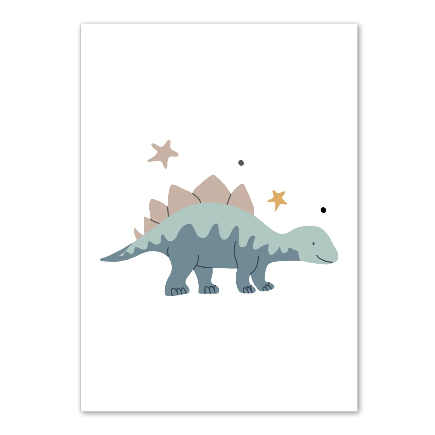 Stegosaurus Rainbow Stars and T - Rex Print - Prints
