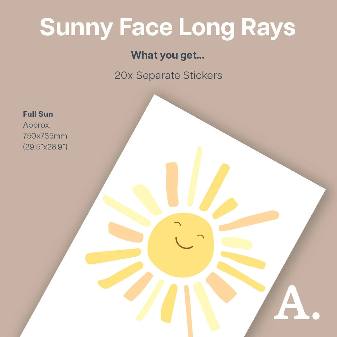 Sunny Face - Long Rays - Decals - Rainbow Sun Clouds
