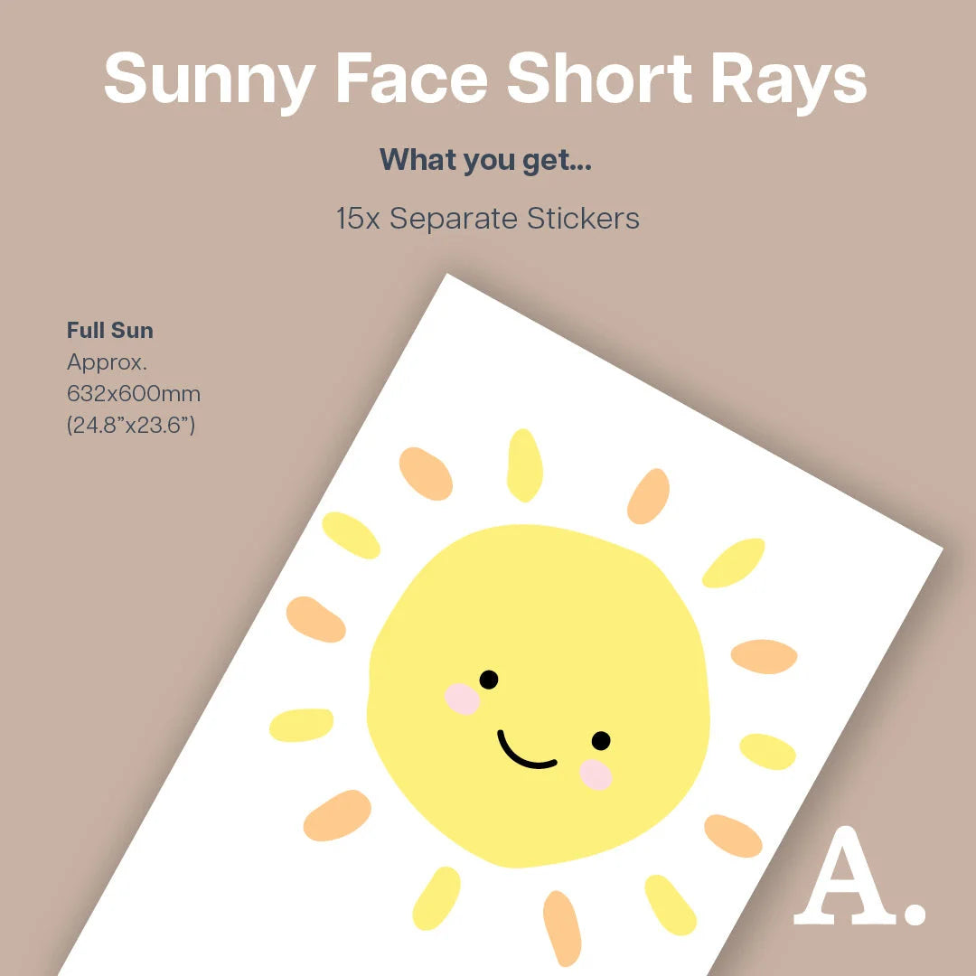 Sunny Face - Short Rays - Decals - Rainbow Sun Clouds