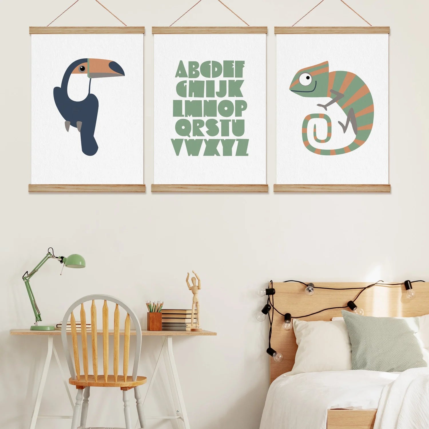 Toucan Alphabet and Chameleon Print - Green Prints Animals